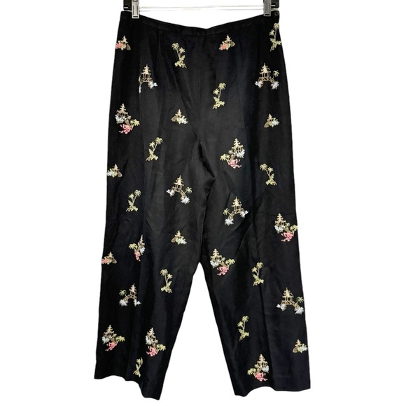 Vintage‎ Talbots Silk Blend Pagoda Palm Tree Embroidered Cropped Pant Trouser - Picture 1 of 16